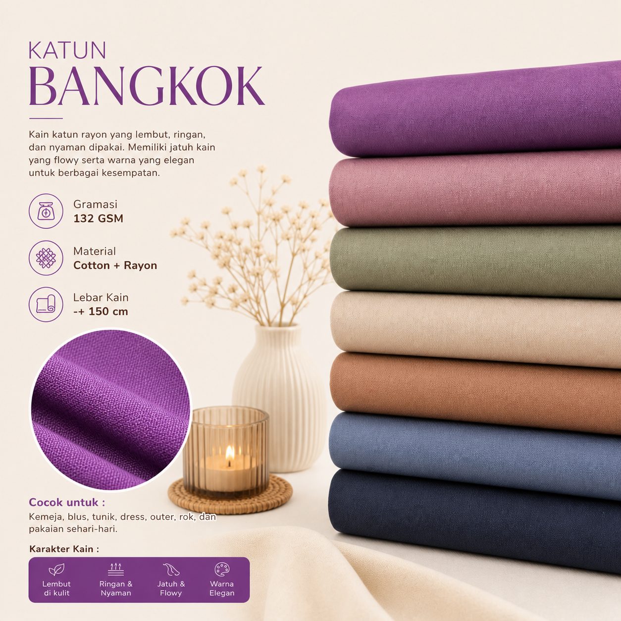 Katun Bangkok Rayon Blend Premium Soft 132 GSM