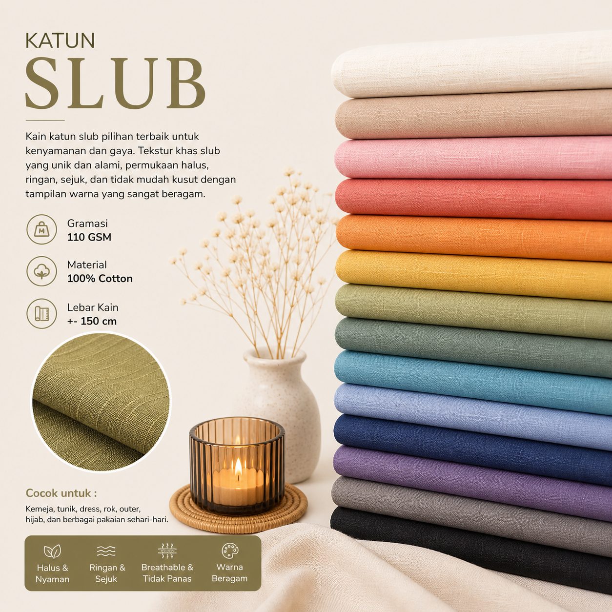Katun Slub Premium Tekstur Natural 110 GSM